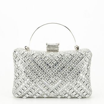 Geanta clutch argintie cu model 3d B-BYH-87900 06