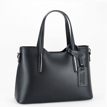 Geanta din piele naturala cu pandantiv B-1065 132, Negru