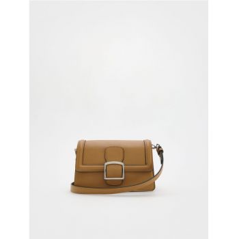 Reserved - Geantă crossbody, cu cataramă - brun-auriu
