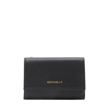 Metallic soft compact wallet noir