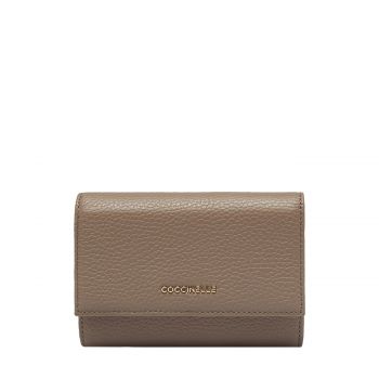 Metallic soft compact wallet warm taupe