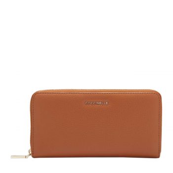 Metallic soft zip around wallet cuir