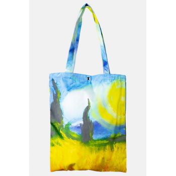 Geanta shopper din material textil, cu imprimeu inspirat dintr-o pictura a lui Vincent Van Gogh