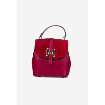 Rucsac burgundy din piele naturala cu ornamente aurii