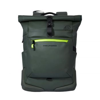 Water resistant roll top backpack for laptop 15.6 green