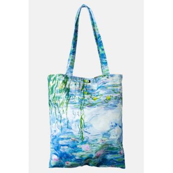 Geanta shopper din material textil, imprimata cu reproducere dupa    Nuferii   de Claude Monet