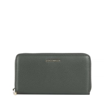 Metallic soft large zip around wallet alga