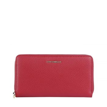 Metallic soft large zip around wallet sangria