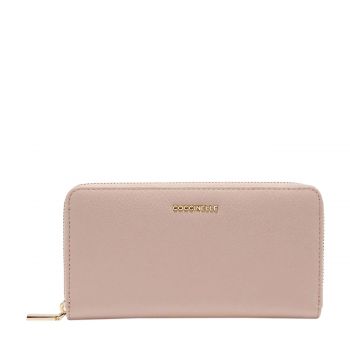 Metallic soft zip around wallet rosette