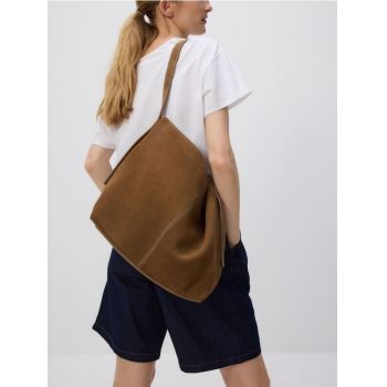 Reserved - Geantă shopper din piele întoarsă - maro-închis