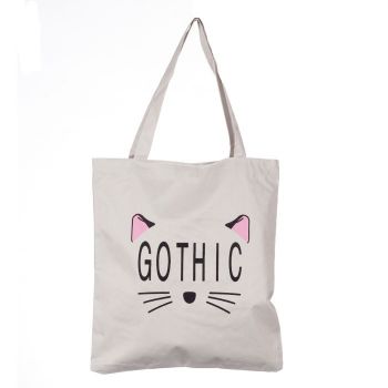 Geanta shopper alba din material textil, cu imprimeu grafic pisica Gothic
