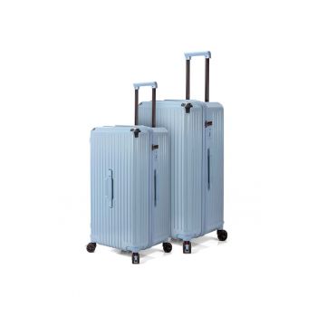 Set trolere  BZ 5790 - ABS - 4 roti cu sistem de franare - cifru TSA - 2 piese - albastru deschis