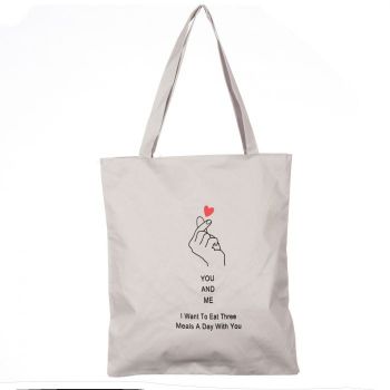 Geanta shopper din material textil, cu imprimeu You and Me