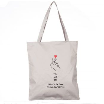 Geanta shopper din material textil, cu imprimeu You and Me de firma originala