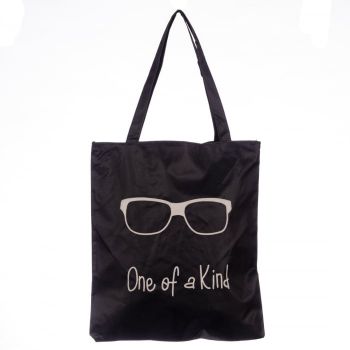 Geanta shopper neagra din material textil, cu imprimeu grafic ochelari de soare de firma originala