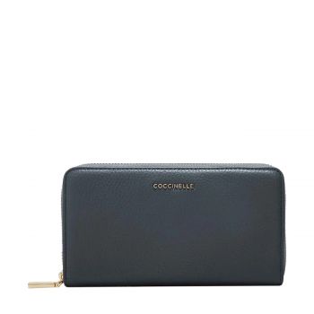 Metallic soft large zip around wallet midnight blue