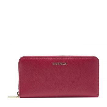 Metallic soft zip around wallet sangria