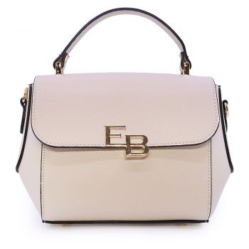 Poșetă satchel femei Enzo Bertini bej din piele naturală cu logo 154POSP3371BE