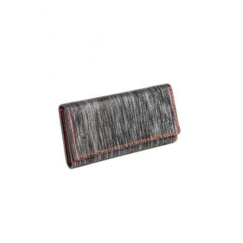 Portofel dama din piele naturala, lucrat si cusut manual, Eva, Handmade, Negru cu Argintiu, Produs in Romania de firma original