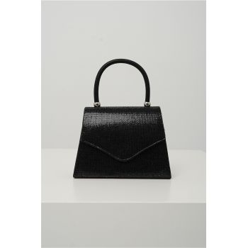 Geanta mica eleganta din strasuri neagra cu maner rotund