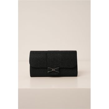 Clutch negru cu glitter si funda