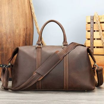 Geanta de calatorie unisex, Faelan GT3288, piele naturala, Maro la reducere
