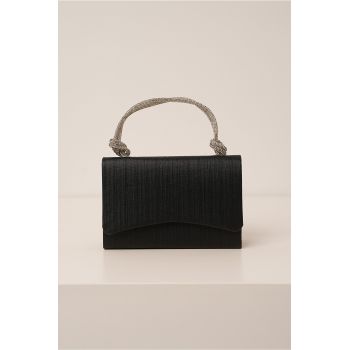 Gentuta neagra cu glitter cu maner rotund din strasuri