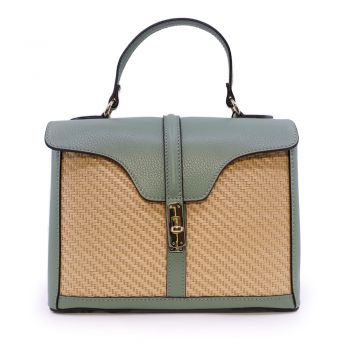 Poșetă satchel femei Enzo Bertini verde din piele naturală și rafie 154POSP3545V