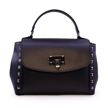 Poșetă satchel femei Luca di Gioia neagră din piele cu accesorii deco 245POSP25009N