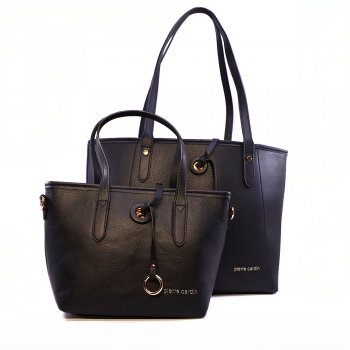 Poșetă shopper bag in bag femei Pierre Cardin neagră cu brand logo 7POSS601311N