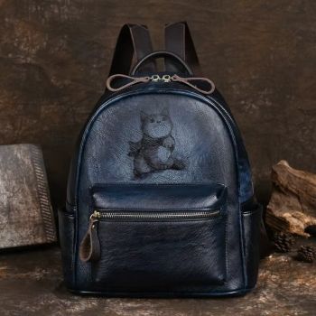 Rucsac dama, Saelis GT3338, piele naturala, Albastru