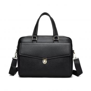 Servieta pentru barbati, Dael GT3283, piele naturala, Neagra
