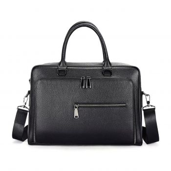 Servieta pentru barbati, Eron GT3282, piele naturala, Neagra