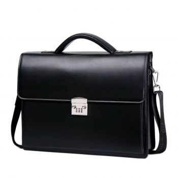 Servieta unisex, Iselind GT3468, piele naturala, Negru