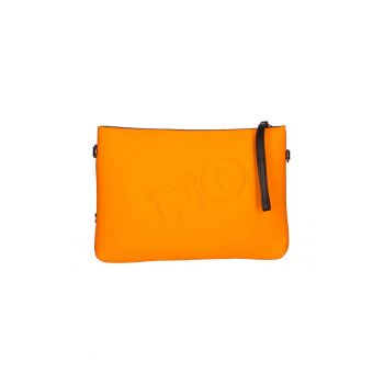 Geanta crossbody cu fermoar si text in relief