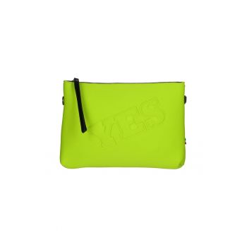 Geanta crossbody cu fermoar si text in relief