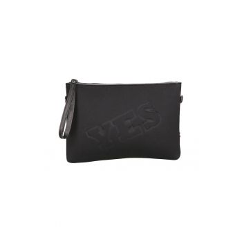 Geanta crossbody cu fermoar si text in relief