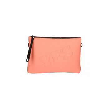 Geanta crossbody cu fermoar si text in relief