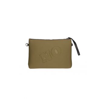 Geanta crossbody cu fermoar si text in relief