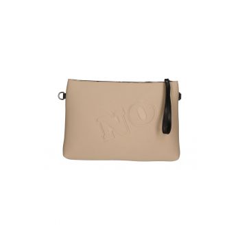 Geanta crossbody cu fermoar si text in relief