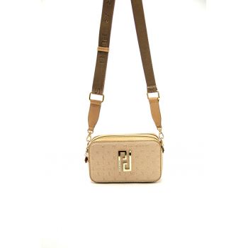 Geanta crossbody de piele ecologica cu logo metalic