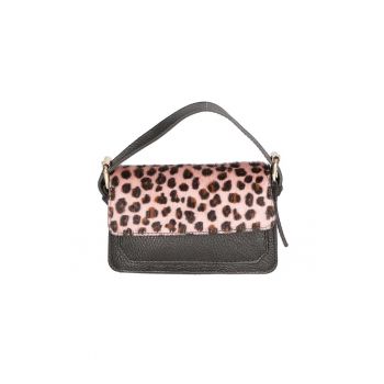 Geanta crossbody din piele cu segment din piele cu par scurt