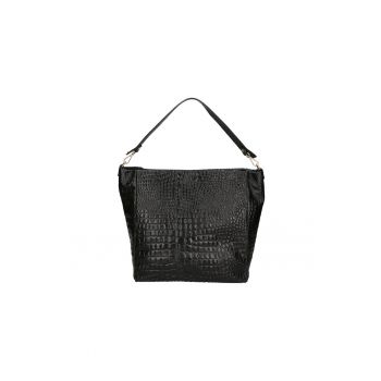 Geanta de piele cu bareta de umar si aspect de piele de crocodil 24149