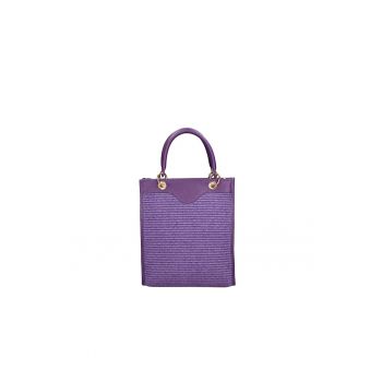 Geanta din piele si material textil cu maner