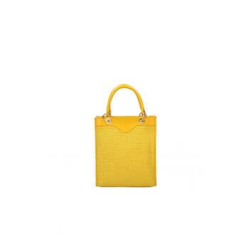 Geanta din piele si material textil cu maner