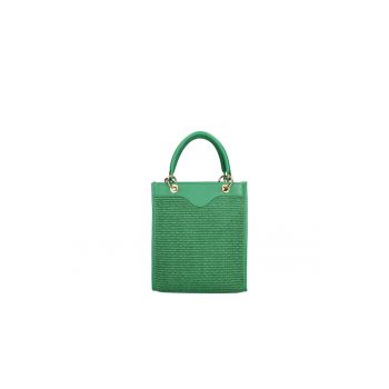 Geanta din piele si material textil cu maner