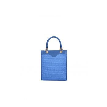 Geanta din piele si material textil cu maner