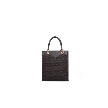 Geanta din piele si material textil cu maner