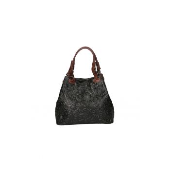 Geanta hobo cu model floral in relief