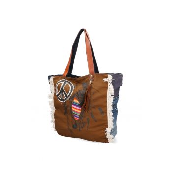 Geanta shopper cu detalii de denim
